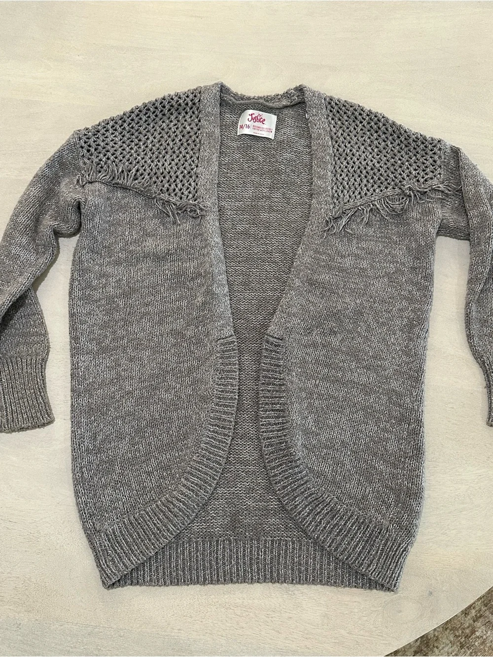 Justice. Gray Open-Front Knit Sweater Cardigan